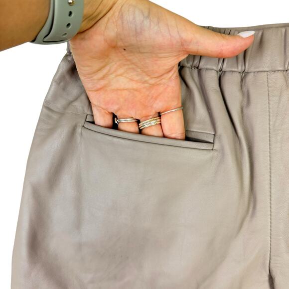 Trina Turk NWT Kristoph Taupe Brown Genuine Lamb Leather Pull On Dressy Shorts - Picture 8 of 13